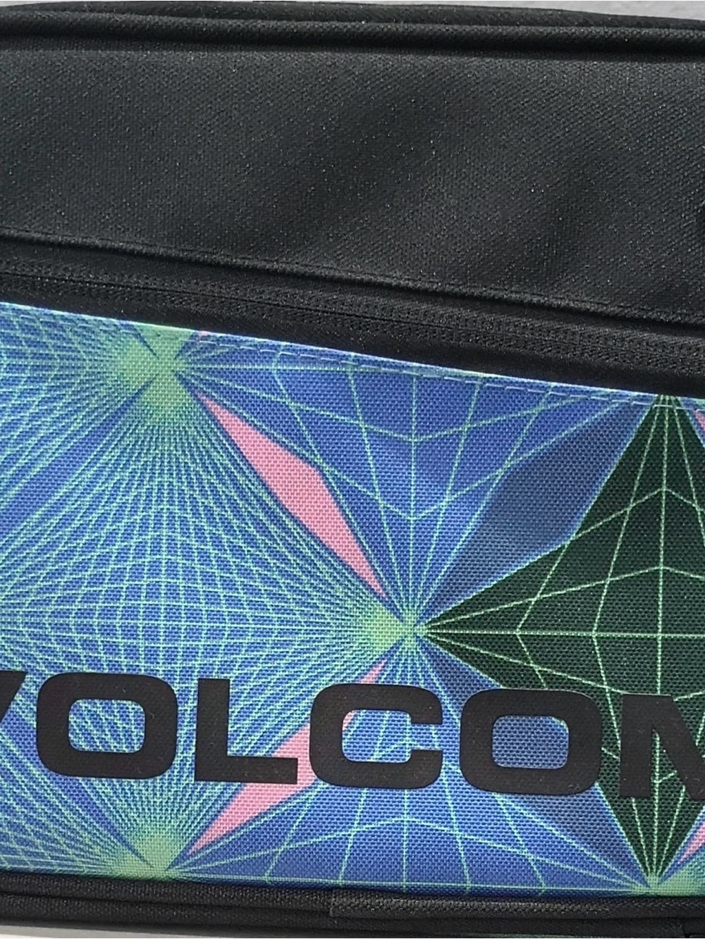 Volcom Black Crossbody Bag with Blue & Green Geometric Panel
